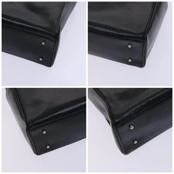 GUCCI Hand Bag Leather Metal Black Silver Auth Bags